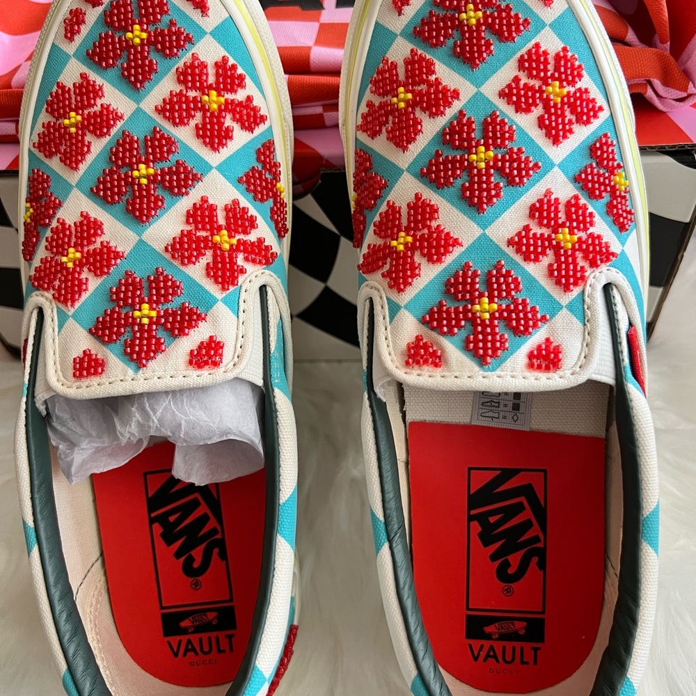 Shoes-Gucci X Vans SOLD OUT Blue Beaded Slip-on. NIB UNISEX Women’s 7.5 /Men’s 6 - Picture 12 of 17